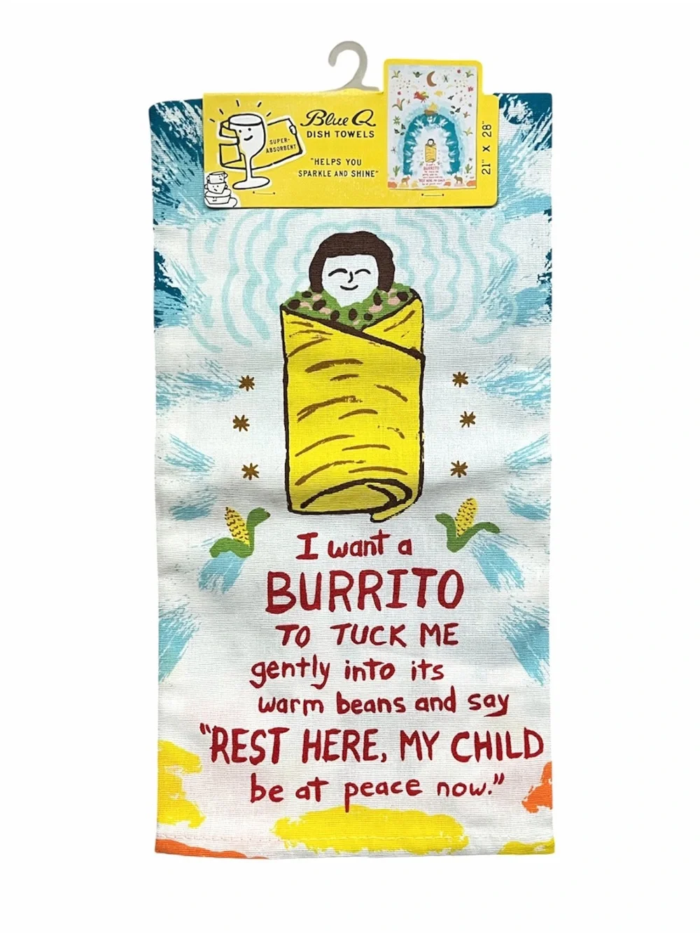 NWT Blue Q “I Want a Burrito” Illustrated Tea Towel - 100% Cotton